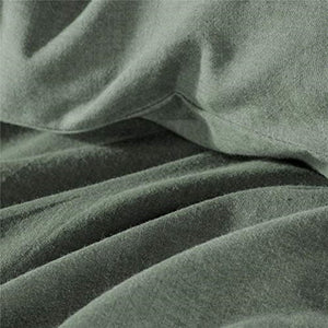 Comforter Set, 3 Pieces Washed Cotton Duvet Cover (Green, Queen)