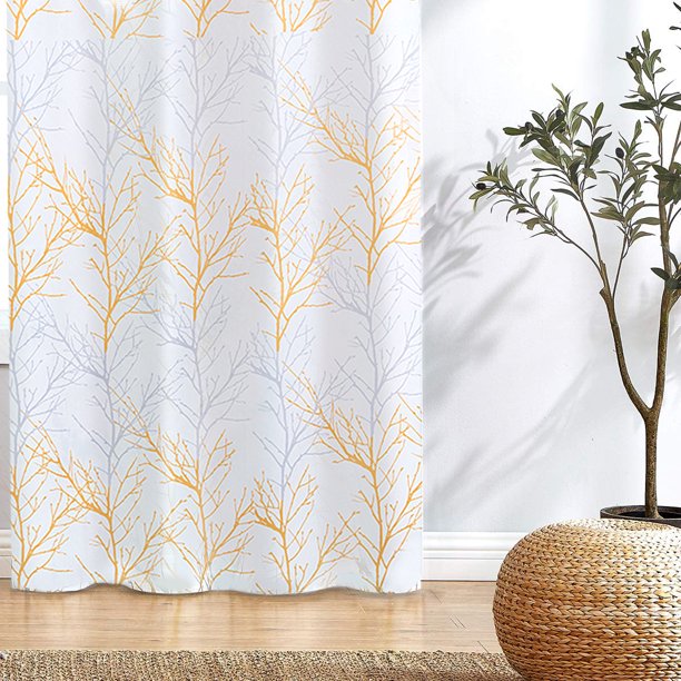 Yellow and Grey Tree Blackout Window Curtain 72