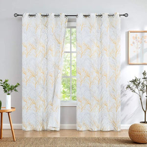 Yellow and Grey Tree Blackout Window Curtain 72" Length 1 pc