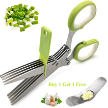 Herb Scissors with 5 Blades, Bonus Garlic Press, Green