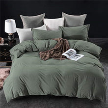 Comforter Set, 3 Pieces Washed Cotton Duvet Cover (Green, Queen)